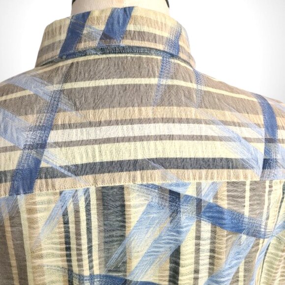 Jhane Barnes XXL Button-Down Shirt – 100% Cotton – Blue/Tan Plaid – Lightweight - Picture 7 of 10